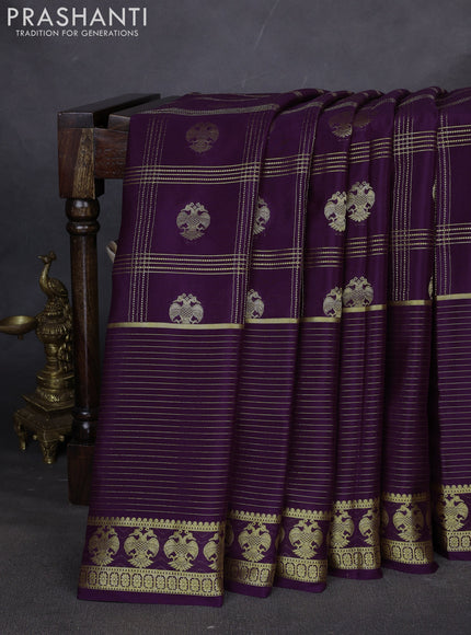 Pure mysore silk saree wine shade with allover zari stripe pattern and zari woven border