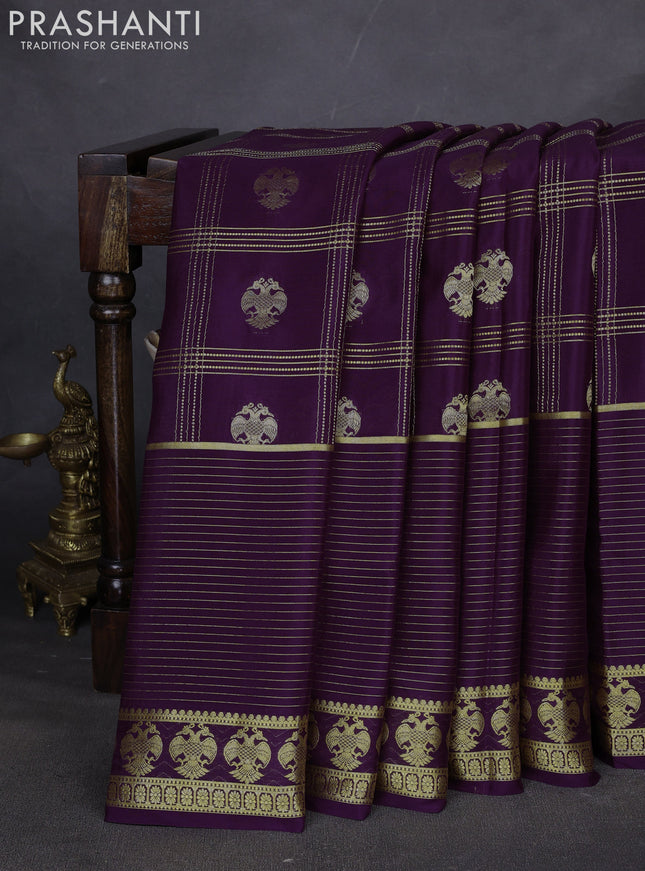 Pure mysore silk saree wine shade with allover zari stripe pattern and zari woven border