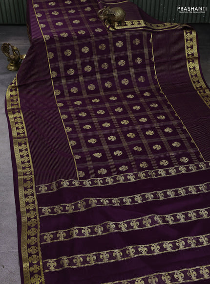 Pure mysore silk saree wine shade with allover zari stripe pattern and zari woven border
