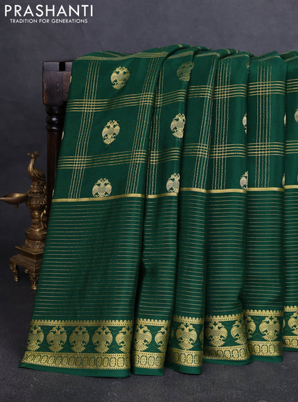 Pure mysore silk saree bottle green with allover zari stripe pattern and zari woven border