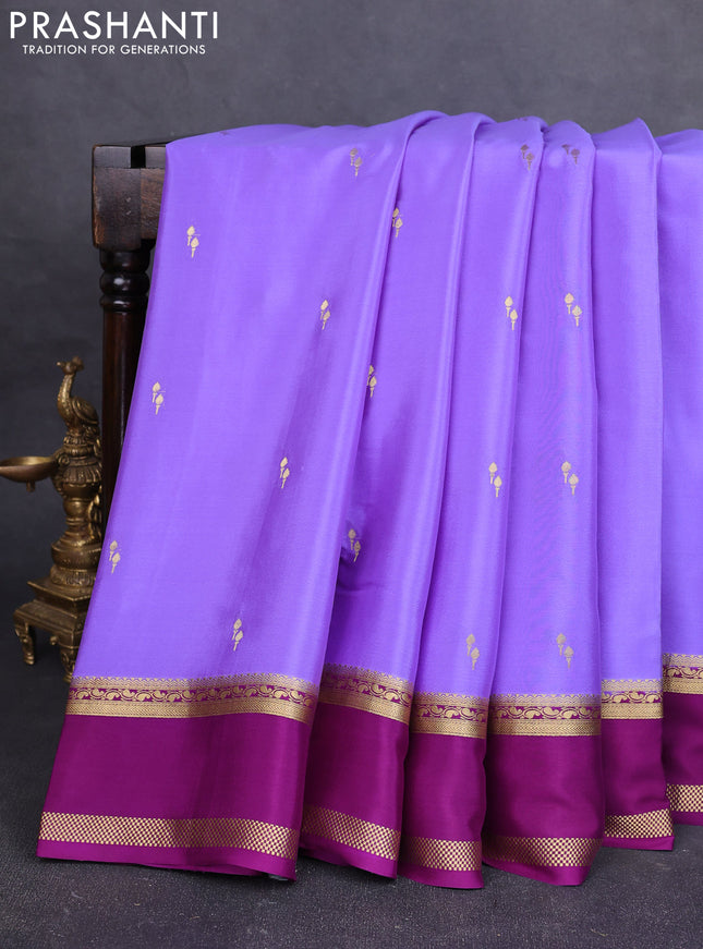 Pure mysore silk saree lavender and purple with zari woven buttas and rettapet zari woven border