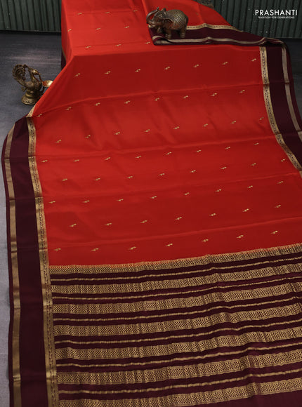 Pure mysore silk saree rustic orange and coffee brown with zari woven buttas and rettapet zari woven border
