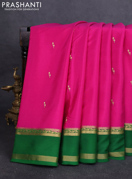 Pure mysore silk saree pink and green with zari woven buttas and rettapet zari woven border