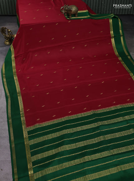Pure mysore silk saree red and green with zari woven buttas and rettapet zari woven border