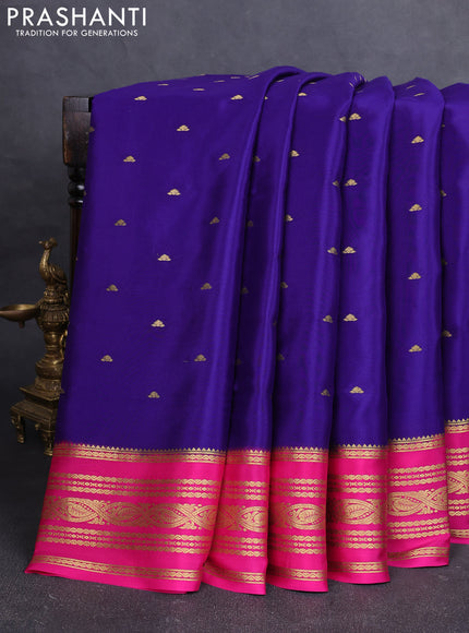 Pure mysore silk saree blue and pink with zari woven buttas and zari woven border