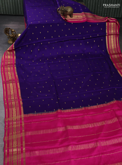 Pure mysore silk saree blue and pink with zari woven buttas and zari woven border