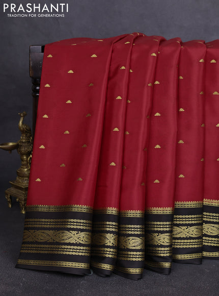 Pure mysore silk saree red and deep coffee brown with zari woven buttas and zari woven border