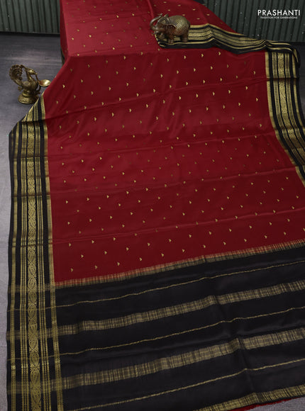 Pure mysore silk saree red and deep coffee brown with zari woven buttas and zari woven border
