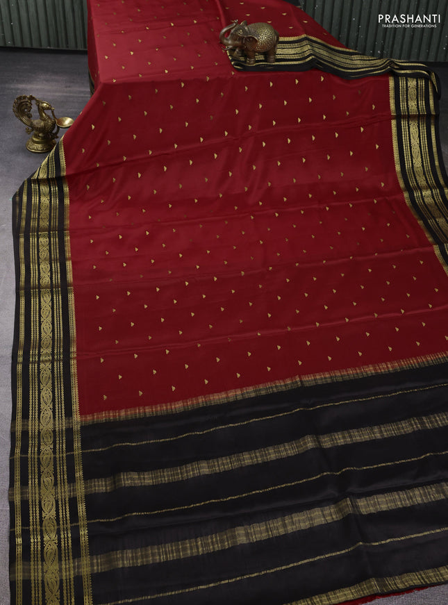 Pure mysore silk saree red and deep coffee brown with zari woven buttas and zari woven border