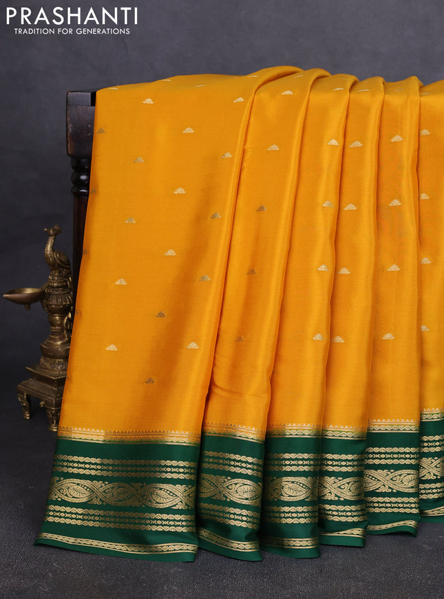 Pure mysore silk saree mango yellow and green with zari woven buttas and zari woven border