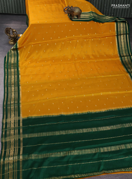 Pure mysore silk saree mango yellow and green with zari woven buttas and zari woven border