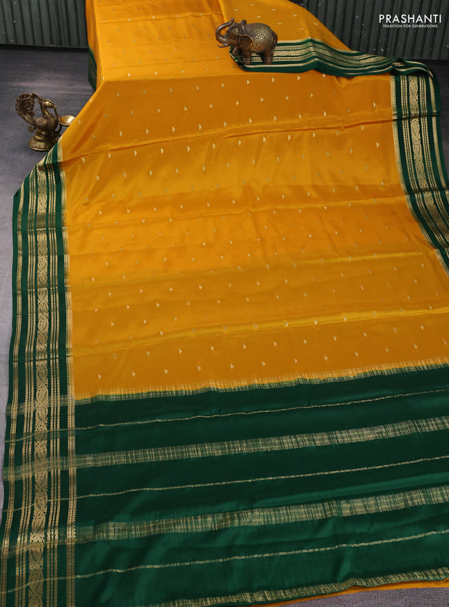 Pure mysore silk saree mango yellow and green with zari woven buttas and zari woven border