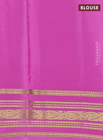 Pure mysore silk saree bottle green and light pink with zari woven buttas and zari woven border