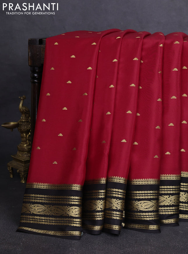 Pure mysore silk saree red and black with zari woven buttas and zari woven border