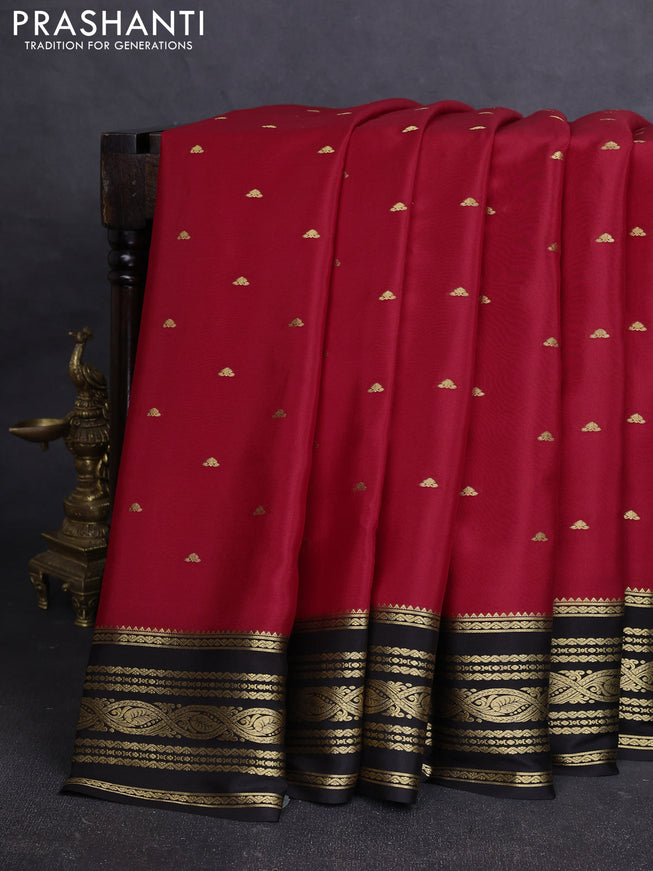 Pure mysore silk saree red and black with zari woven buttas and zari woven border