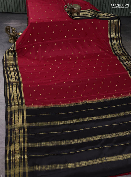 Pure mysore silk saree red and black with zari woven buttas and zari woven border