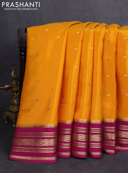 Pure mysore silk saree mango yellow and dark magenta pink with zari woven buttas and zari woven border