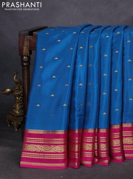 Pure mysore silk saree cs blue and pink with zari woven buttas and zari woven border