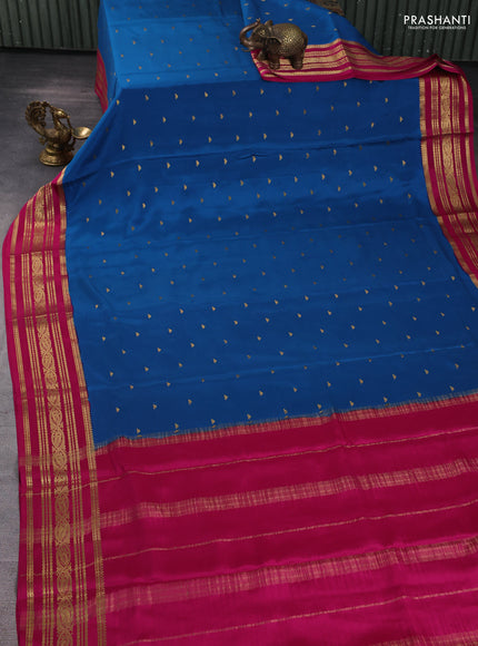 Pure mysore silk saree cs blue and pink with zari woven buttas and zari woven border