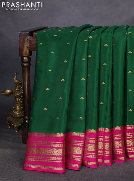 Pure mysore silk saree green and pink with zari woven buttas and zari woven border