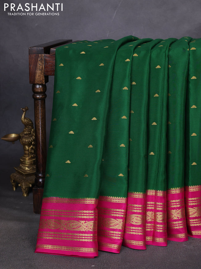 Pure mysore silk saree green and pink with zari woven buttas and zari woven border