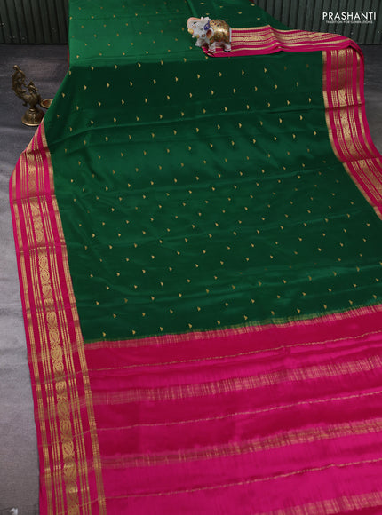 Pure mysore silk saree green and pink with zari woven buttas and zari woven border