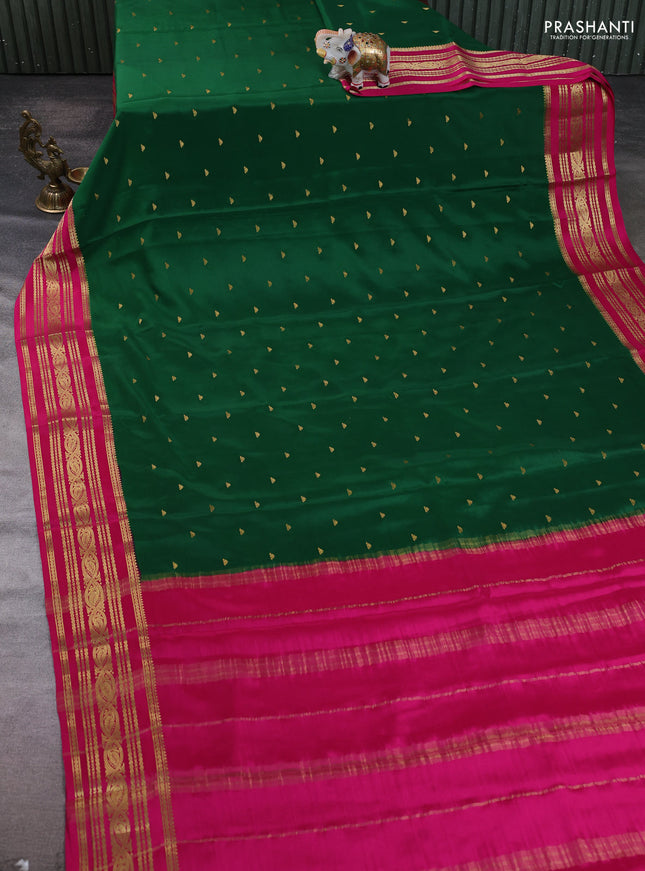 Pure mysore silk saree green and pink with zari woven buttas and zari woven border