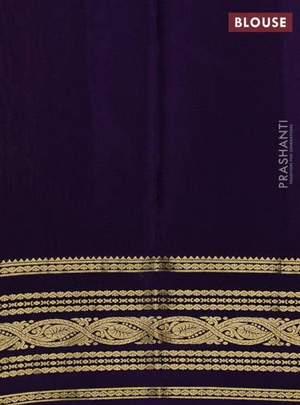Pure mysore silk saree dark peach and violet with zari woven buttas and zari woven border