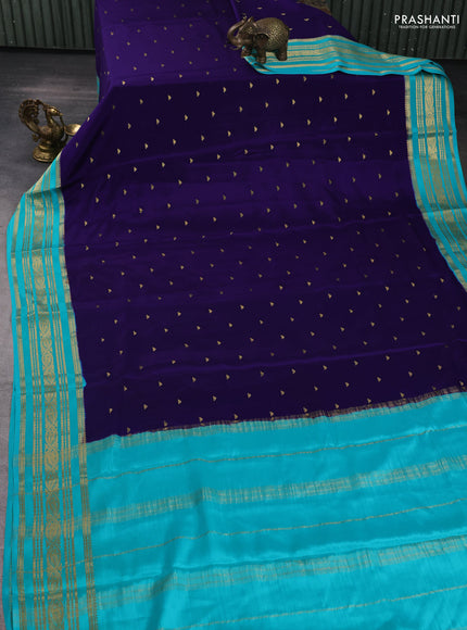 Pure mysore silk saree dark blue and teal blue with zari woven buttas and zari woven border