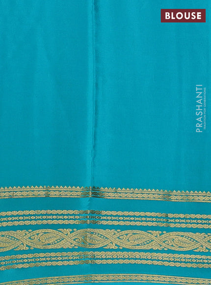 Pure mysore silk saree dark blue and teal blue with zari woven buttas and zari woven border