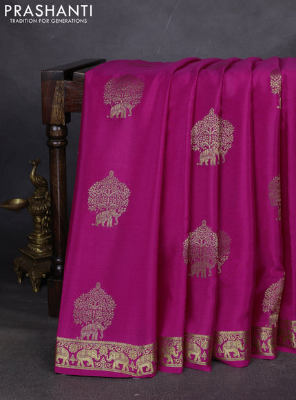 Pure mysore silk saree pink with zari woven buttas and zari woven elephant border