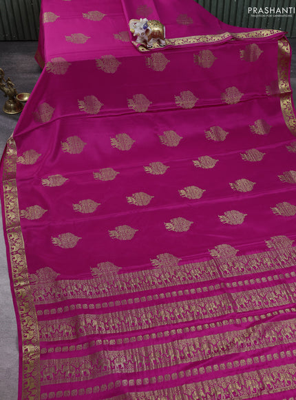 Pure mysore silk saree pink with zari woven buttas and zari woven elephant border