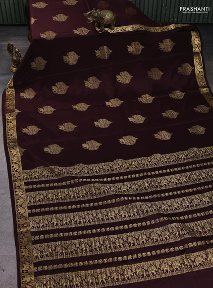 Pure mysore silk saree coffee brown with zari woven buttas and zari woven elephant border