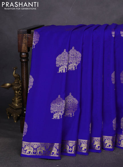 Pure mysore silk saree royal blue with zari woven buttas and zari woven elephant border