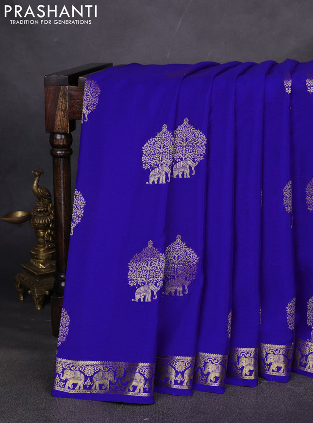 Pure mysore silk saree royal blue with zari woven buttas and zari woven elephant border