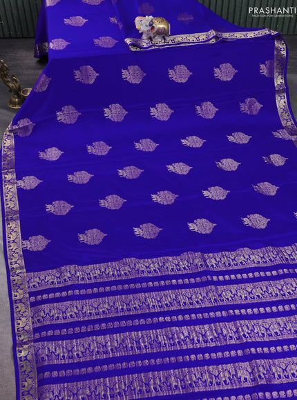 Pure mysore silk saree royal blue with zari woven buttas and zari woven elephant border