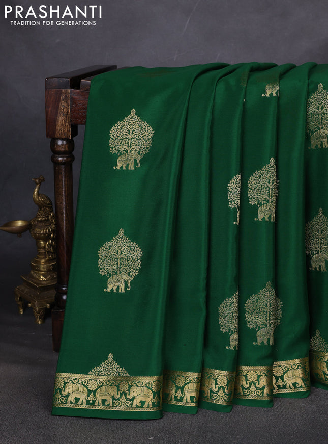 Pure mysore silk saree green with zari woven buttas and zari woven elephant border