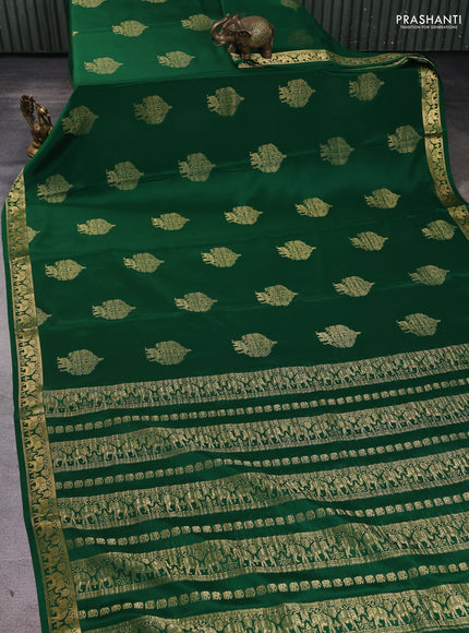 Pure mysore silk saree green with zari woven buttas and zari woven elephant border