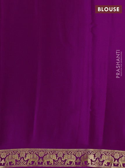 Pure mysore silk saree purple with zari woven buttas and zari woven elephant border