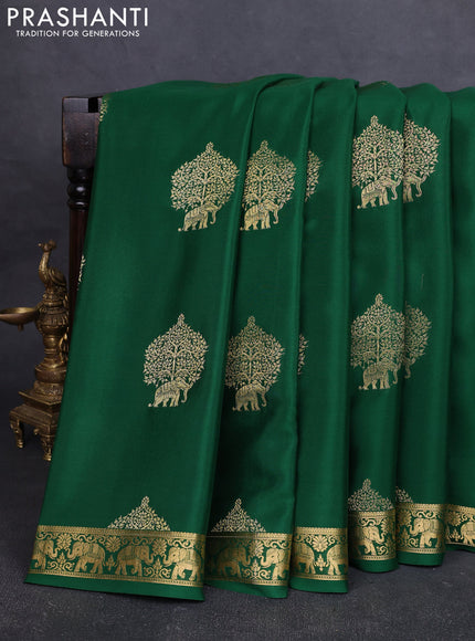 Pure mysore silk saree bottle green with zari woven buttas and zari woven elephant border