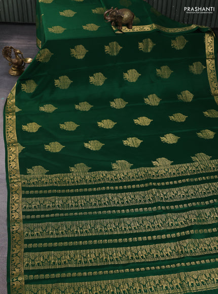 Pure mysore silk saree bottle green with zari woven buttas and zari woven elephant border