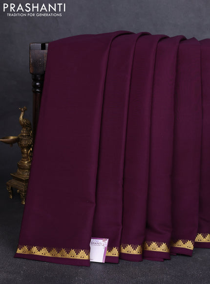 Pure mysore silk saree wine shade with plain body and temple zari woven border
