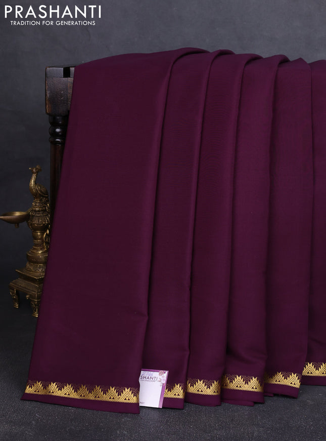 Pure mysore silk saree wine shade with plain body and temple zari woven border