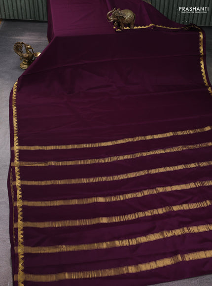 Pure mysore silk saree wine shade with plain body and temple zari woven border