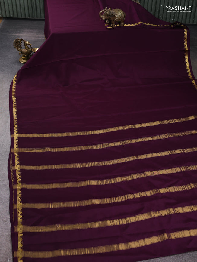 Pure mysore silk saree wine shade with plain body and temple zari woven border