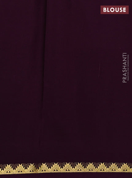 Pure mysore silk saree wine shade with plain body and temple zari woven border