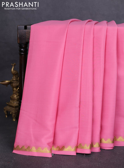 Pure mysore silk saree mild peach pink with plain body and temple zari woven border