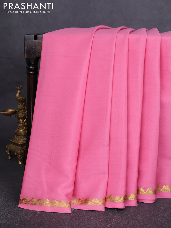 Pure mysore silk saree mild peach pink with plain body and temple zari woven border