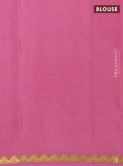 Pure mysore silk saree mild peach pink with plain body and temple zari woven border