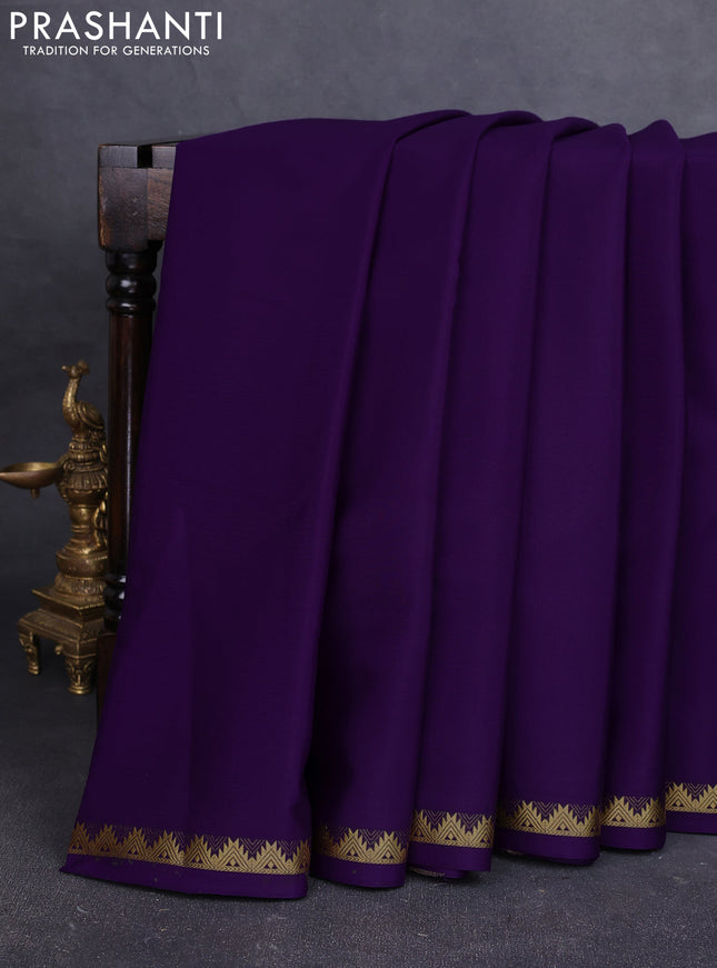 Pure mysore silk saree violet with plain body and temple zari woven border